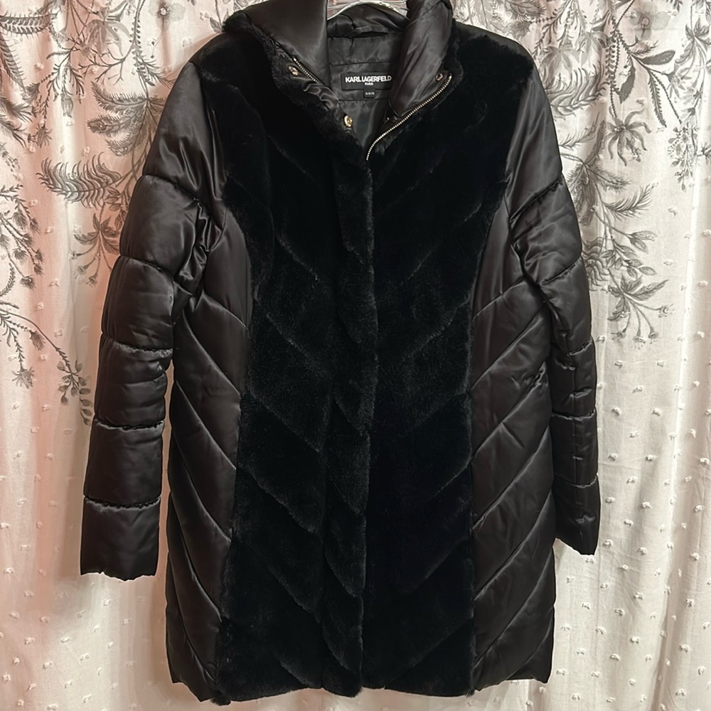 Karl Lagerfeld Fur (faux) and satin coat